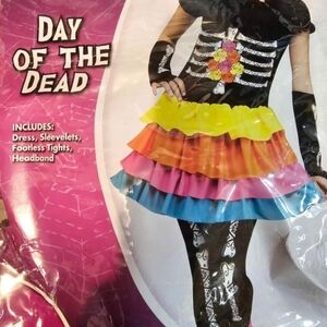Day of the Dead Kids Costume with Multicolor Skirt Size Medium 8-10 WORN ONCE